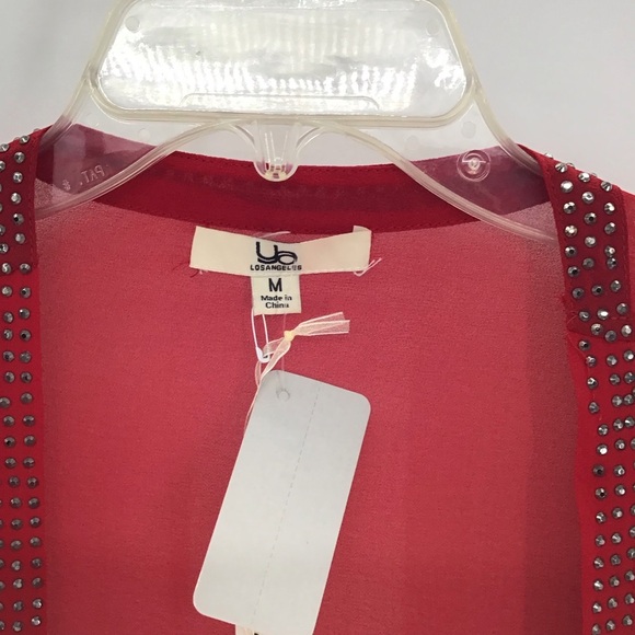 YA Los Angeles Rhinestone Silk Kimono Sheer Party Cocktail Red NWT Size M - Picture 4 of 7